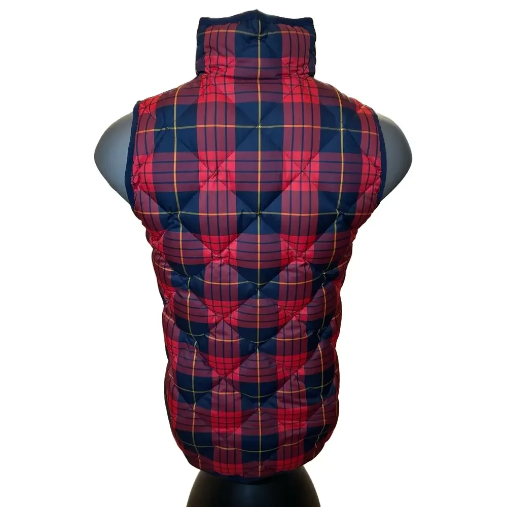 J Crew Excursion Red Navy Size XXS Quilted Vest Down Plaid Puffer Tartan